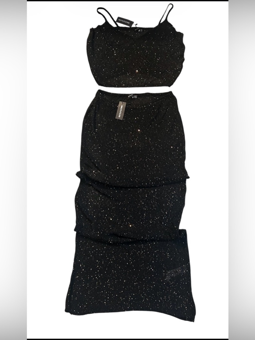 PrettyLittleThing Black Sparkle Maxi Skirt Set